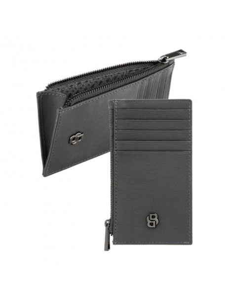 HUGO BOSS Porte-Cartes Zip Double B Saffiano Grey