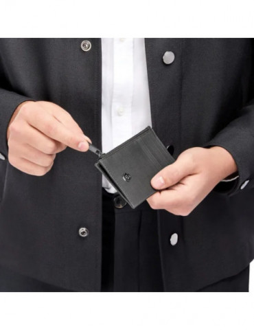 HUGO BOSS Porte-Cartes Zip Double B Saffiano Grey