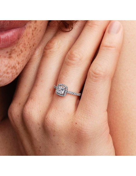 PANDORA Bague Halo Carré Scintillante