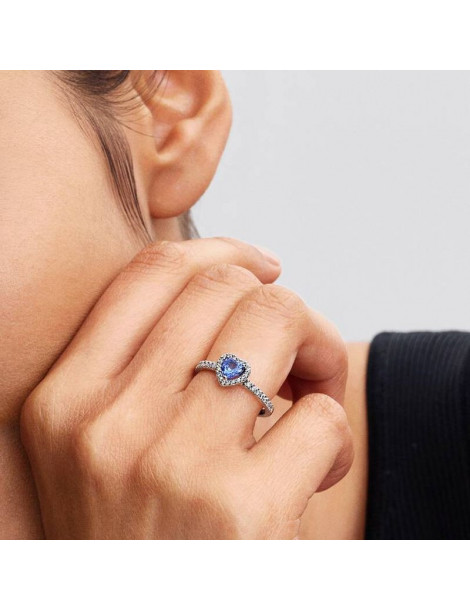 PANDORA Bague Cœur Surélevé Bleuet Scintillant
