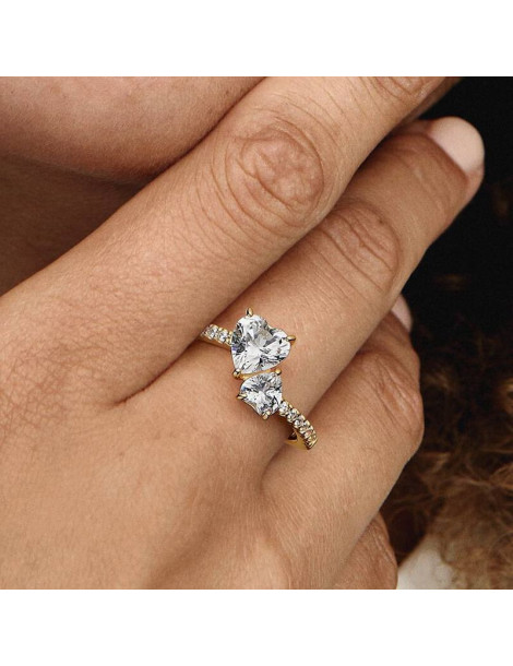 PANDORA Bague Scintillante Cœur Double