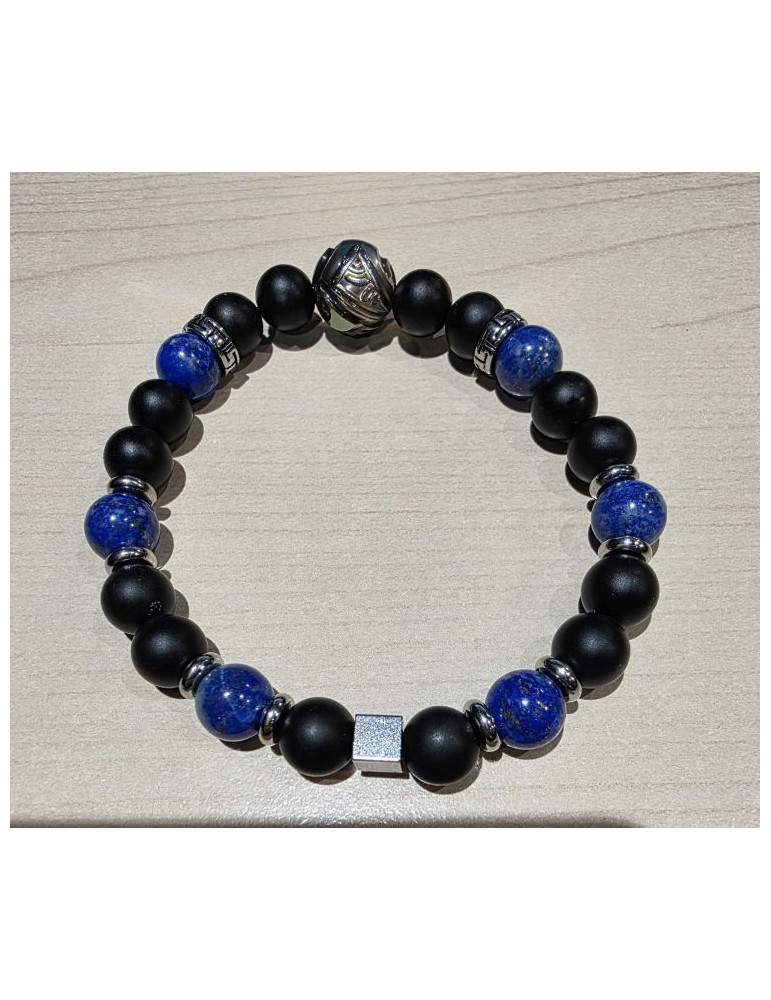 IKOBA Bracelet Perle de Tahiti Gravée, Obsidienne & Pierres De Lave