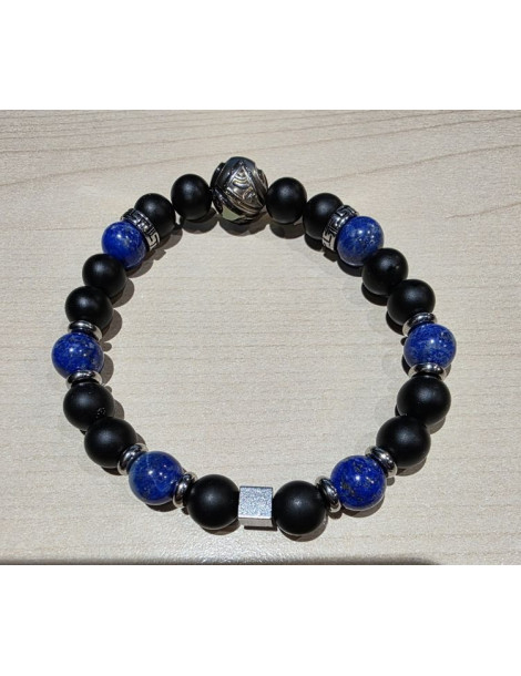 IKOBA Bracelet Perle de Tahiti Gravée, Obsidienne & Pierres De Lave