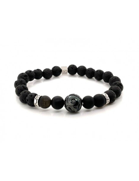 IKOBA Bracelet Perle de Tahiti Gravée, Obsidienne & Pierres De Lave