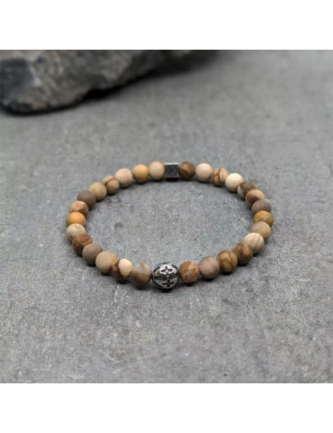 IKOBA Bracelet Bois Fossilisé & Motif Acier