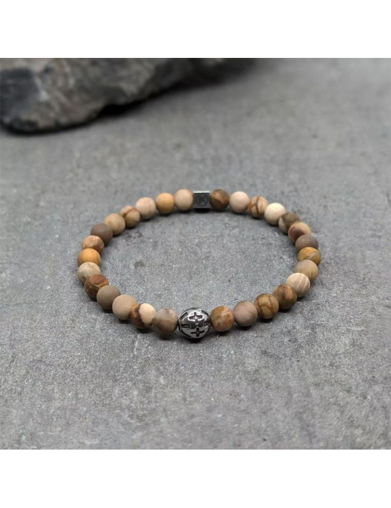 IKOBA Bracelet Bois Fossilisé & Motif Acier