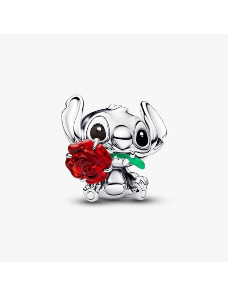 PANDORA Charm Disney Stitch & Rose En Verre De Murano