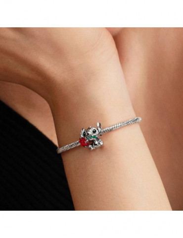 PANDORA Charm Disney Stitch & Rose En Verre De Murano