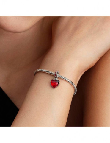 PANDORA Charm Pendant Double Cœur Murano Rouge