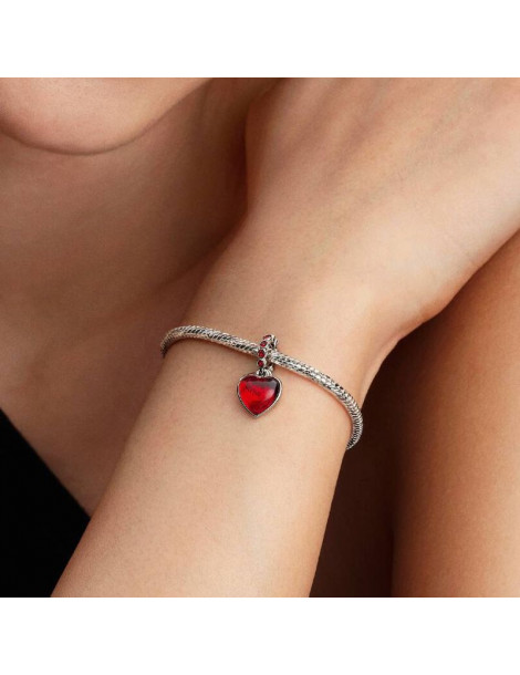 PANDORA Charm Pendant Double Cœur Murano Rouge