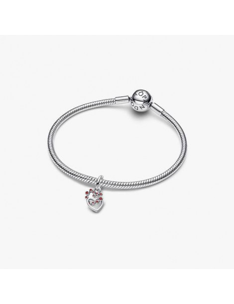 PANDORA Charm Pendant Cœurs Entrelacés et Pierres Rouges