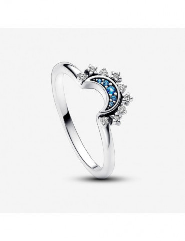 PANDORA Bague Céleste Lune Scintillante Bleue