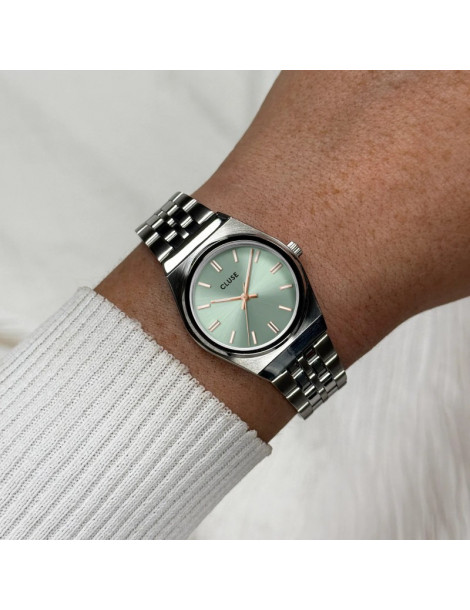 CLUSE Montre Retro 70's Mini Steel Sage Green Silver