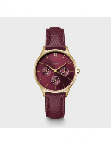 CLUSE Montre Minuit Multifunction Leather Dark Cherry Lizard Gold