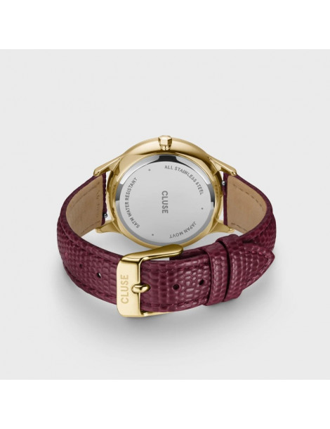CLUSE Montre Minuit Multifunction Leather Dark Cherry Lizard Gold