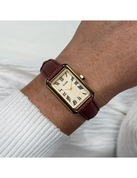 CLUSE Montre Belisenna Leather Nutshell Sand Textured Gold