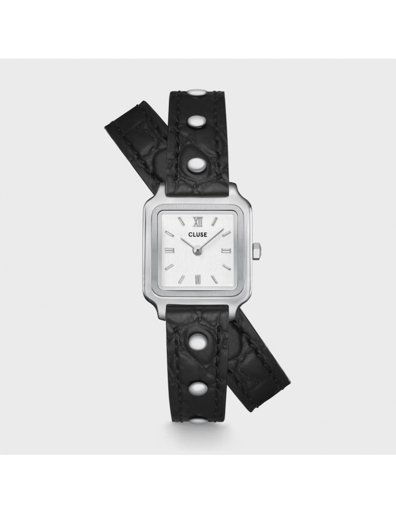 CLUSE Montre Gracieuse Mini Double Leather Black Studs Silver