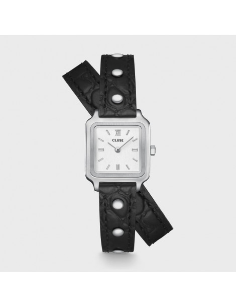 CLUSE Montre Gracieuse Mini Double Leather Black Studs Silver