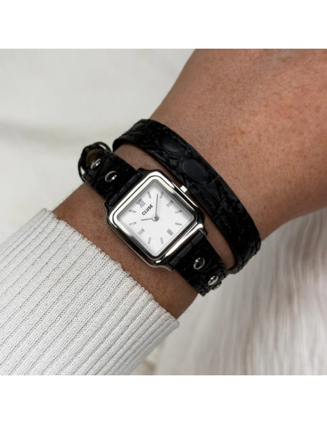 CLUSE Montre Gracieuse Mini Double Leather Black Studs Silver
