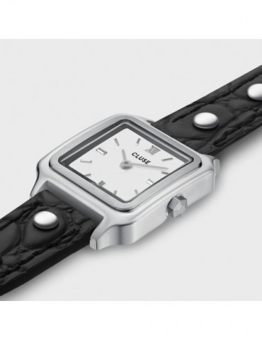 CLUSE Montre Gracieuse Mini Double Leather Black Studs Silver