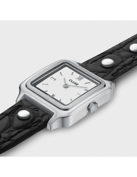 CLUSE Montre Gracieuse Mini Double Leather Black Studs Silver
