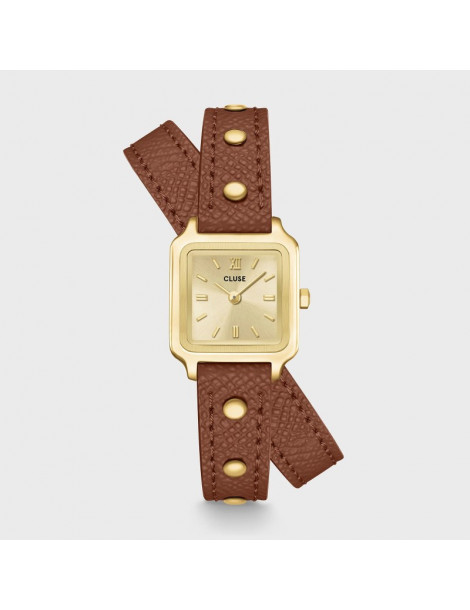 CLUSE Montre Gracieuse Mini Double Leather Nutshell Studs Gold