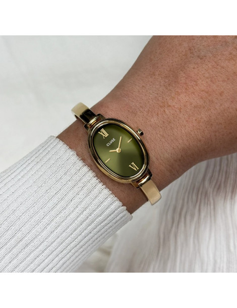CLUSE Montre Ovale Steel Olive Gold