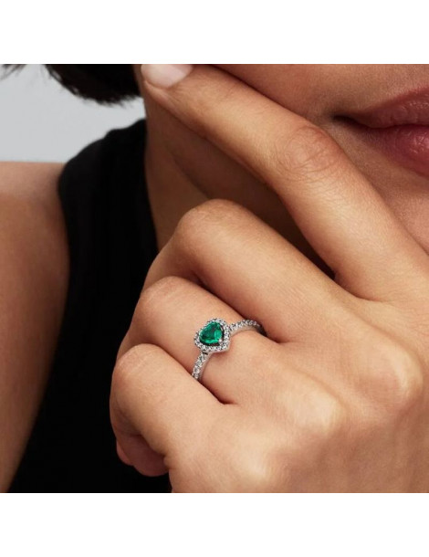 PANDORA Bague Cœur Vert Royal Surélevé