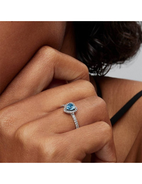 PANDORA Bague Cœur Bleu Clair Surélevé
