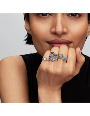 PANDORA Bague Cœur Bleu Clair Surélevé