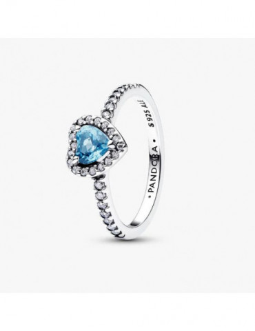 PANDORA Bague Cœur Bleu Clair Surélevé
