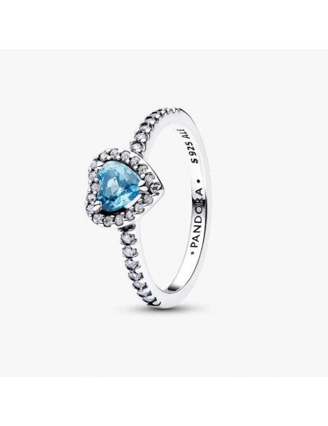 PANDORA Bague Cœur Bleu Clair Surélevé