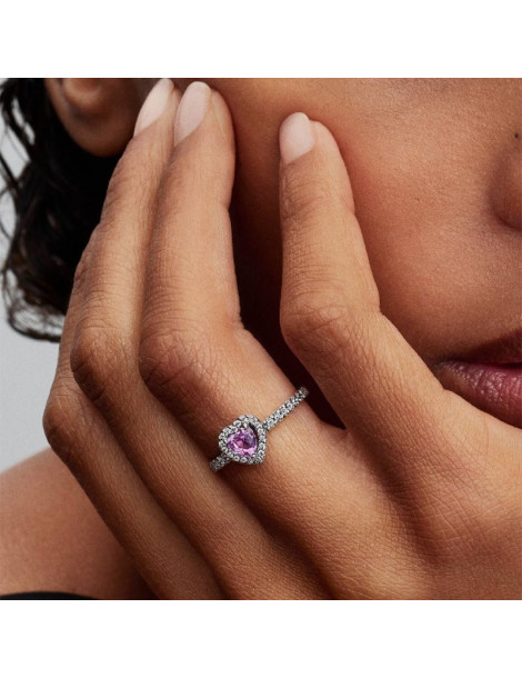 PANDORA Bague Cœur Violet Clair Surélevé