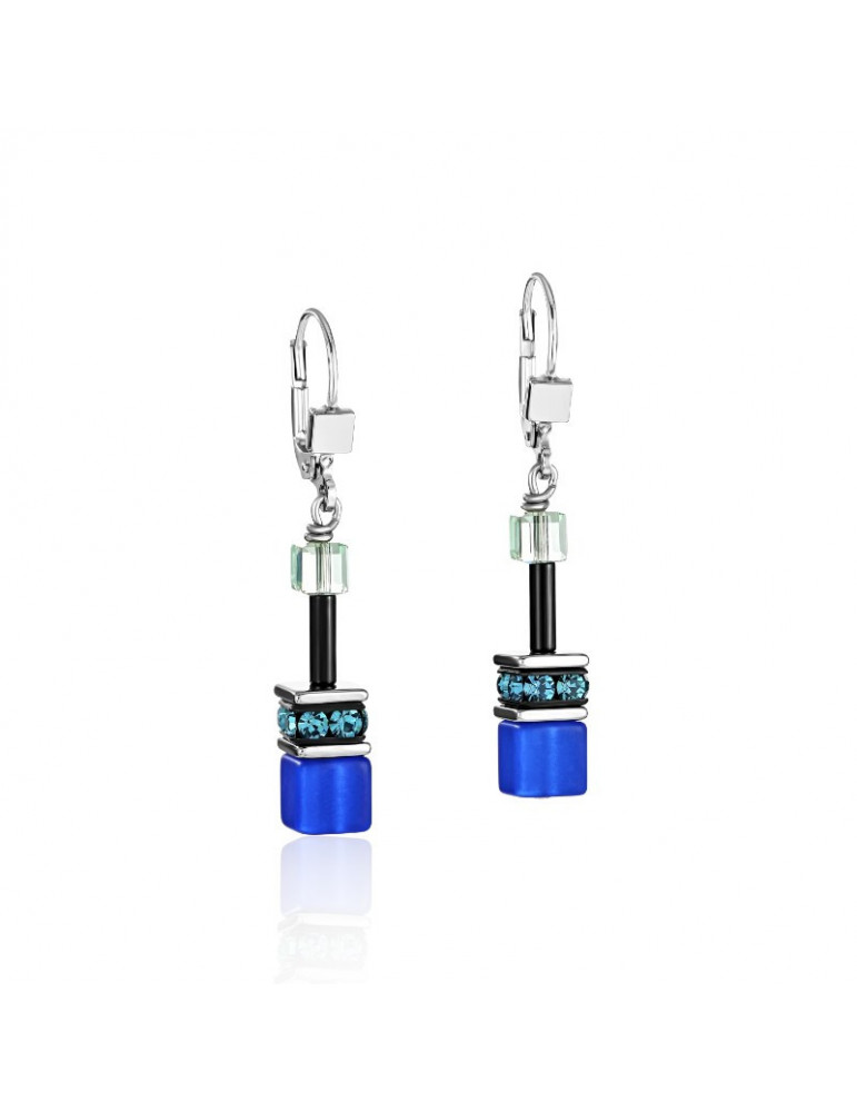 COEUR DE LION Boucles d'oreilles GeoCUBE® Iconic Bleu Vert