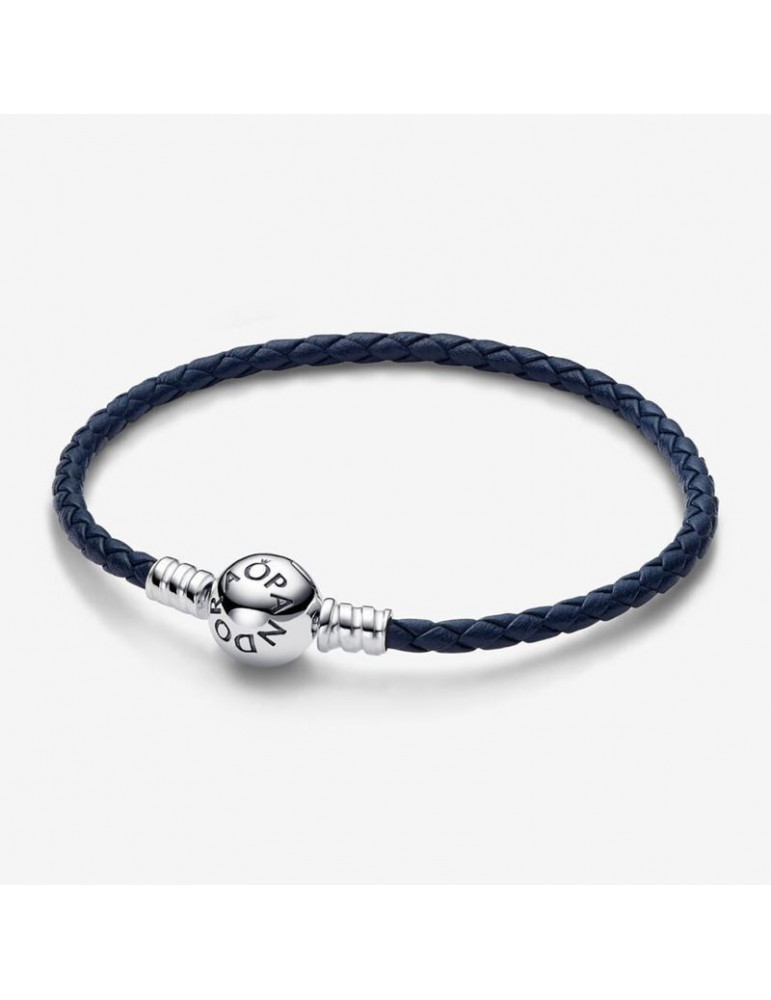 PANDORA Bracelet Cuir Tressé Bleu Moments