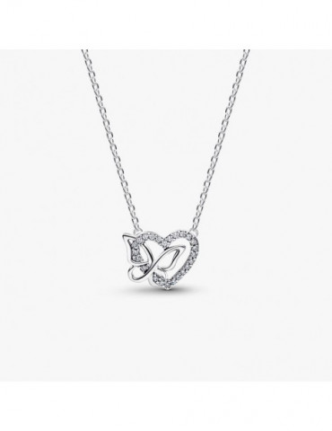 PANDORA Collier À Pendentif Cœur & Papillon Entrelacés