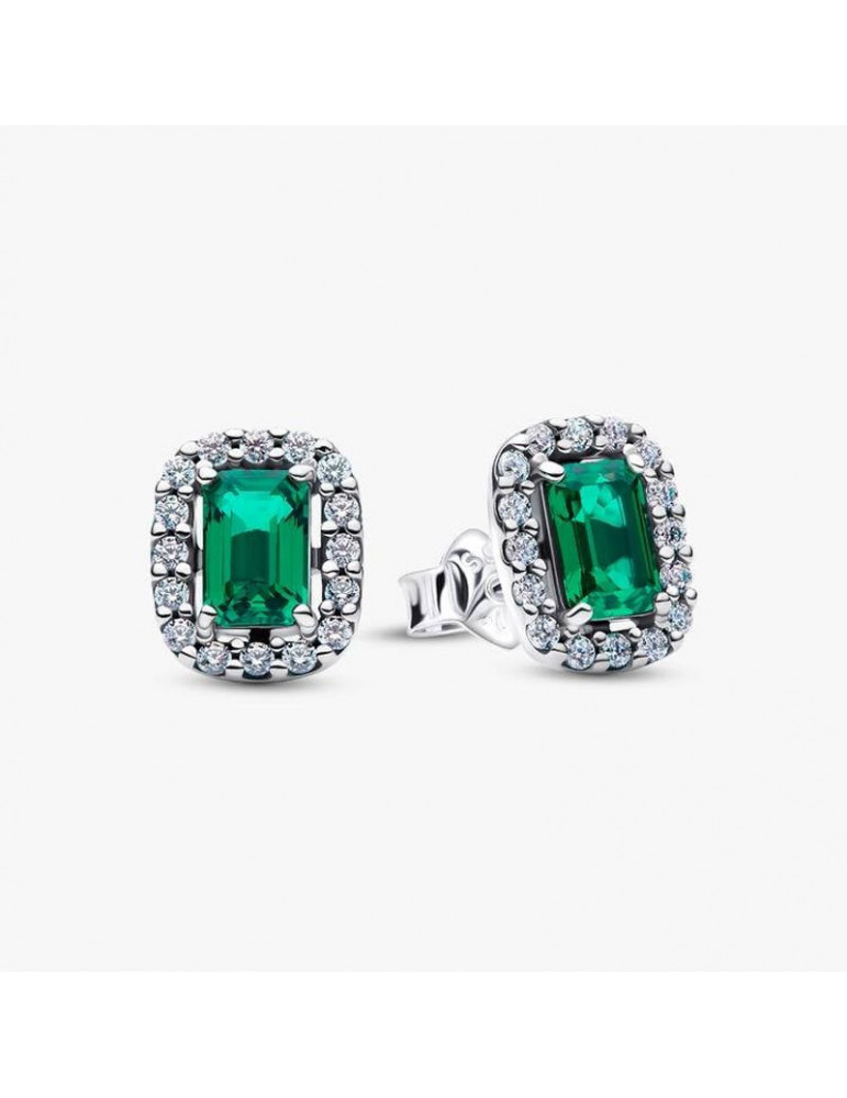 PANDORA Clous D'oreilles Halo Vert Scintillants Rectangulaires