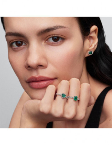 PANDORA Clous D'oreilles Halo Vert Scintillants Rectangulaires