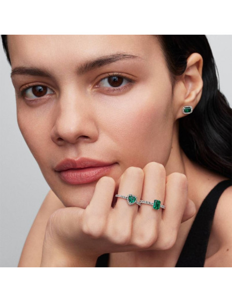 PANDORA Clous D'oreilles Halo Vert Scintillants Rectangulaires