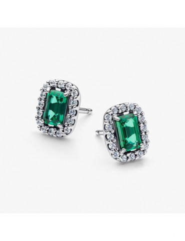 PANDORA Clous D'oreilles Halo Vert Scintillants Rectangulaires