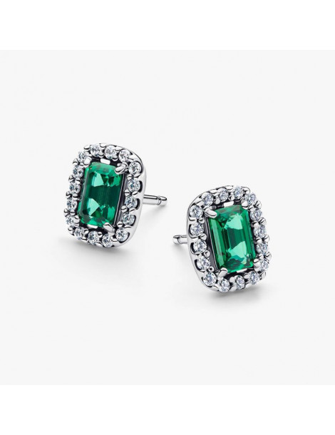 PANDORA Clous D'oreilles Halo Vert Scintillants Rectangulaires
