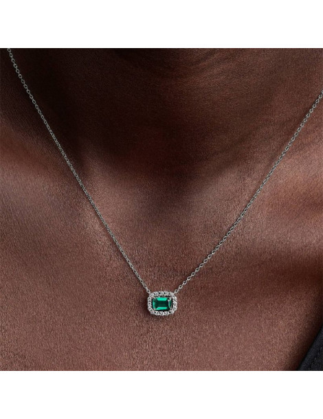 PANDORA Collier À Pendentif Halo Vert Scintillant Rectangulaire