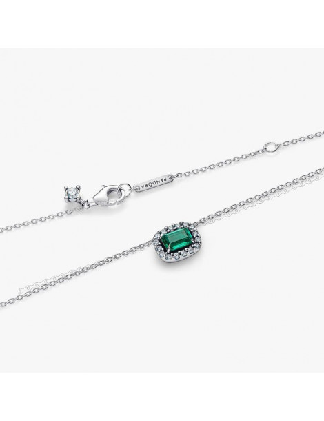 PANDORA Collier À Pendentif Halo Vert Scintillant Rectangulaire