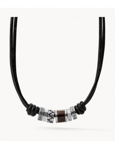 FOSSIL Collier cuir et perles d'acier