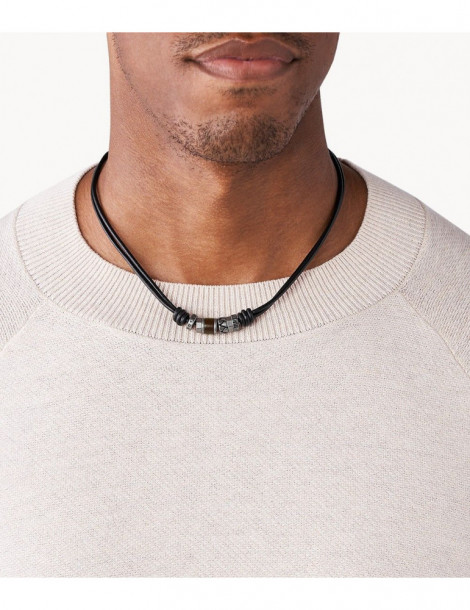 FOSSIL Collier cuir et perles d'acier