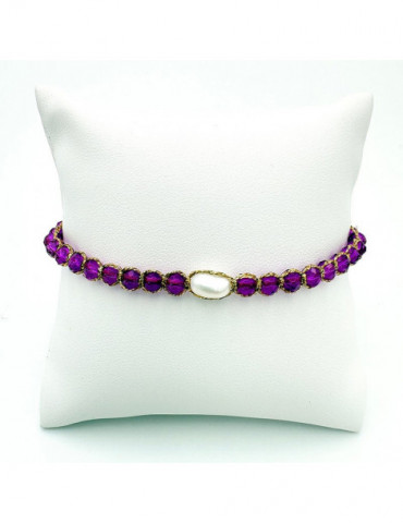 BEAUPASSANT Bracelet 1 Rang Pivoine Violette Perle
