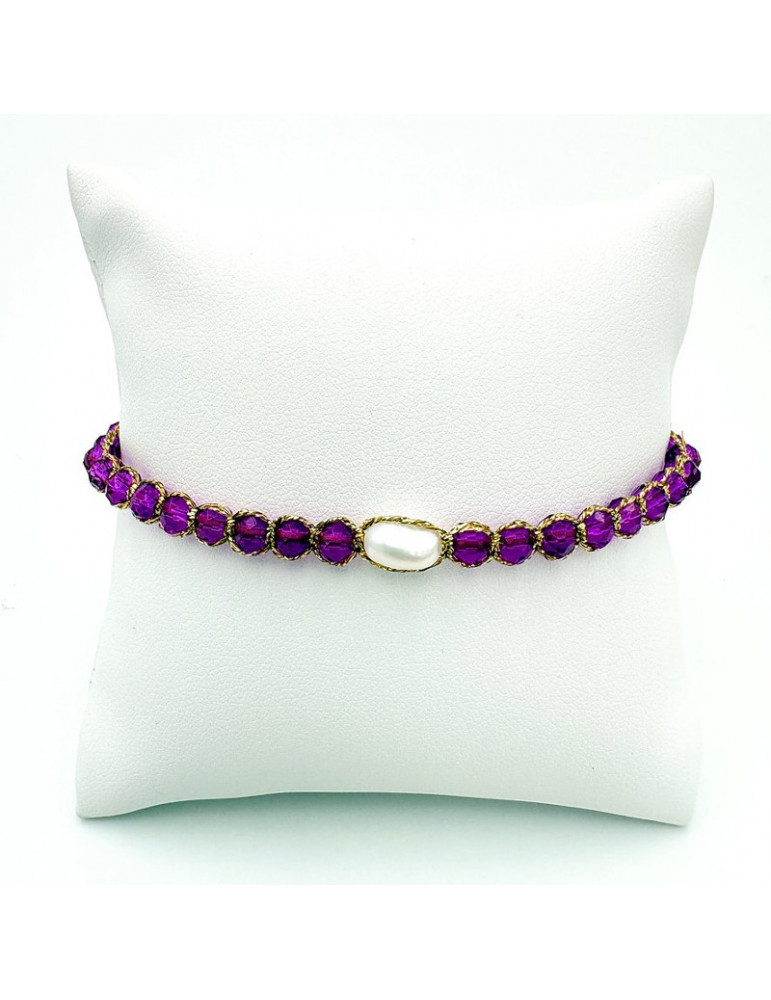 BEAUPASSANT Bracelet 1 Rang Pivoine Violette Perle