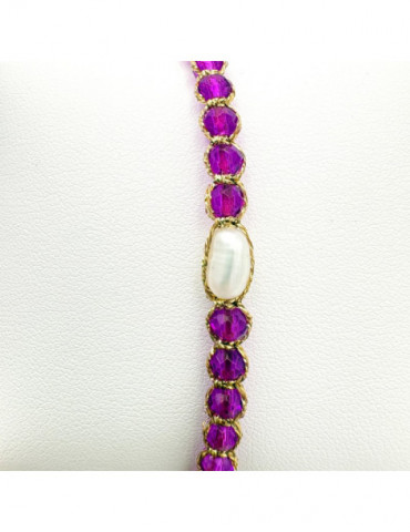 BEAUPASSANT Bracelet 1 Rang Pivoine Violette Perle