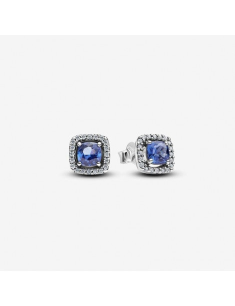 PANDORA Clous D'oreilles Halo Bleu Carré Scintillant